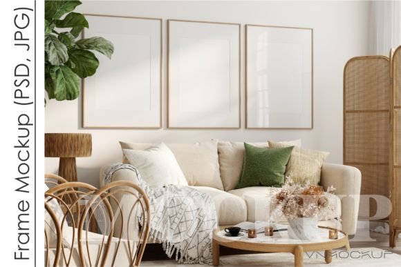 Download Poster Mockup, Three Wood Frames Mockup - Premium Resources